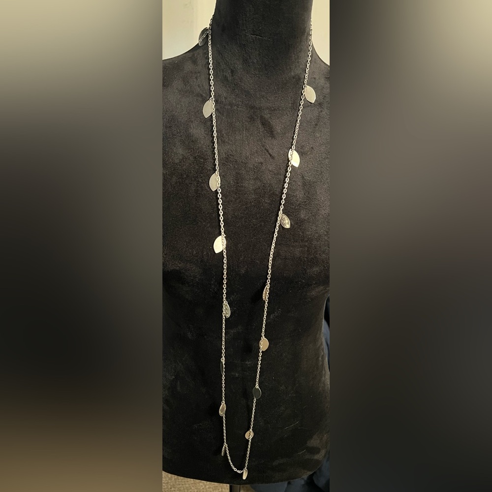 Vintage Silver toned Leaf 52” Necklace